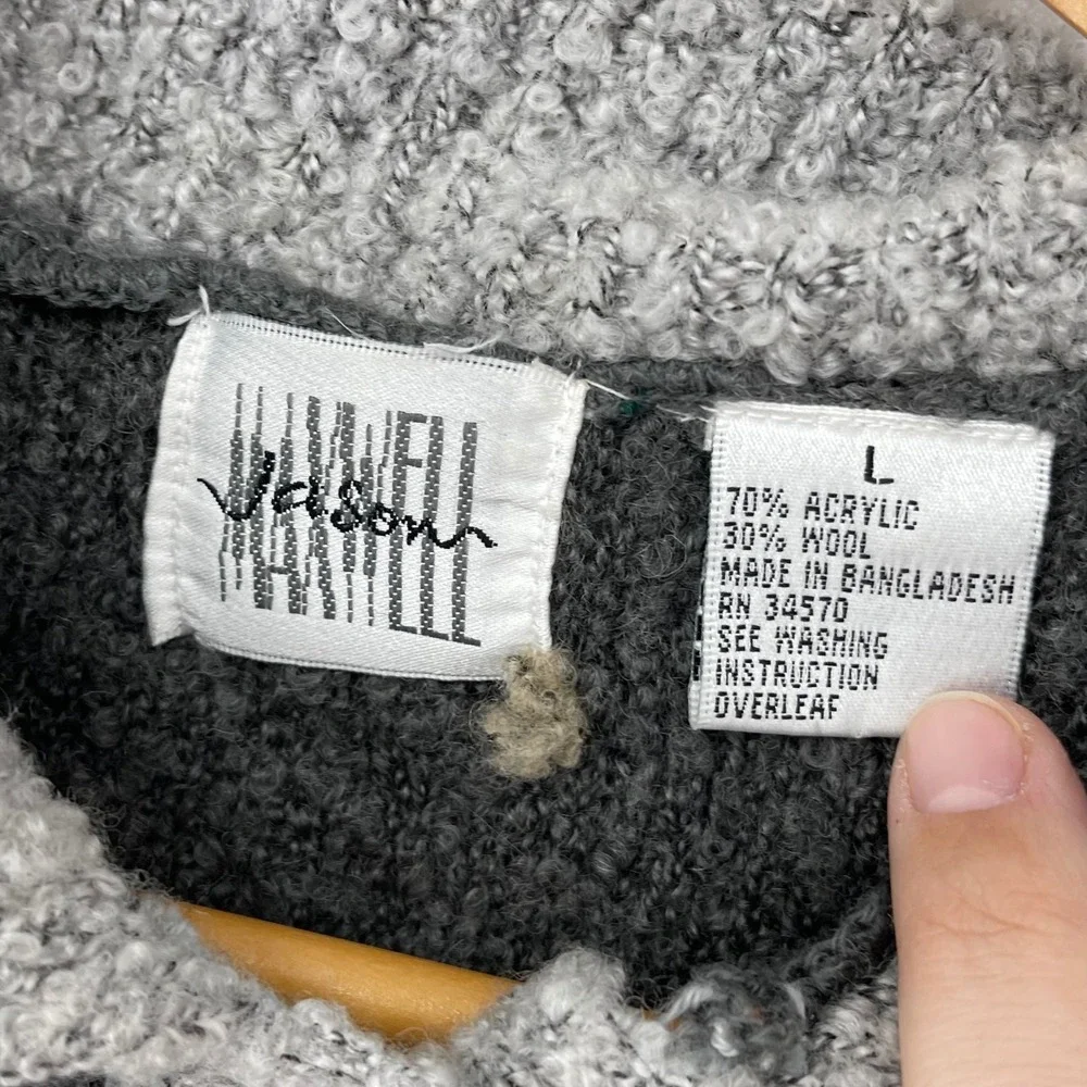 Jason Maxwell Knit Button Front Cardigan Sweater Grey Heathered Collar Size L‎